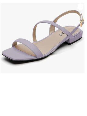 FYS Purple Square Open Toe Sandals Low Heel Strappy Slingbacks Comfy Summer Shoe